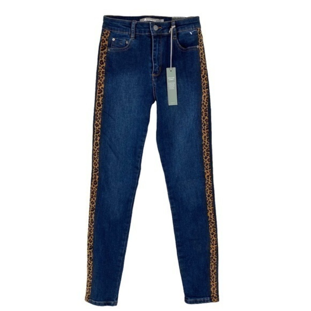Tractr Leopard Stripe Ultra High Rise Skinny Jean